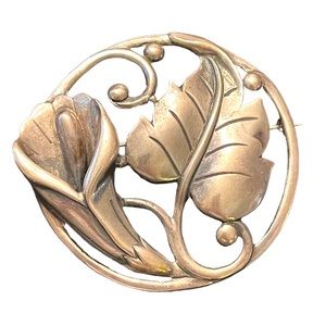 Stunning Large Heavy chunky sterling silver 925 Danecraft art deco Lily brooch